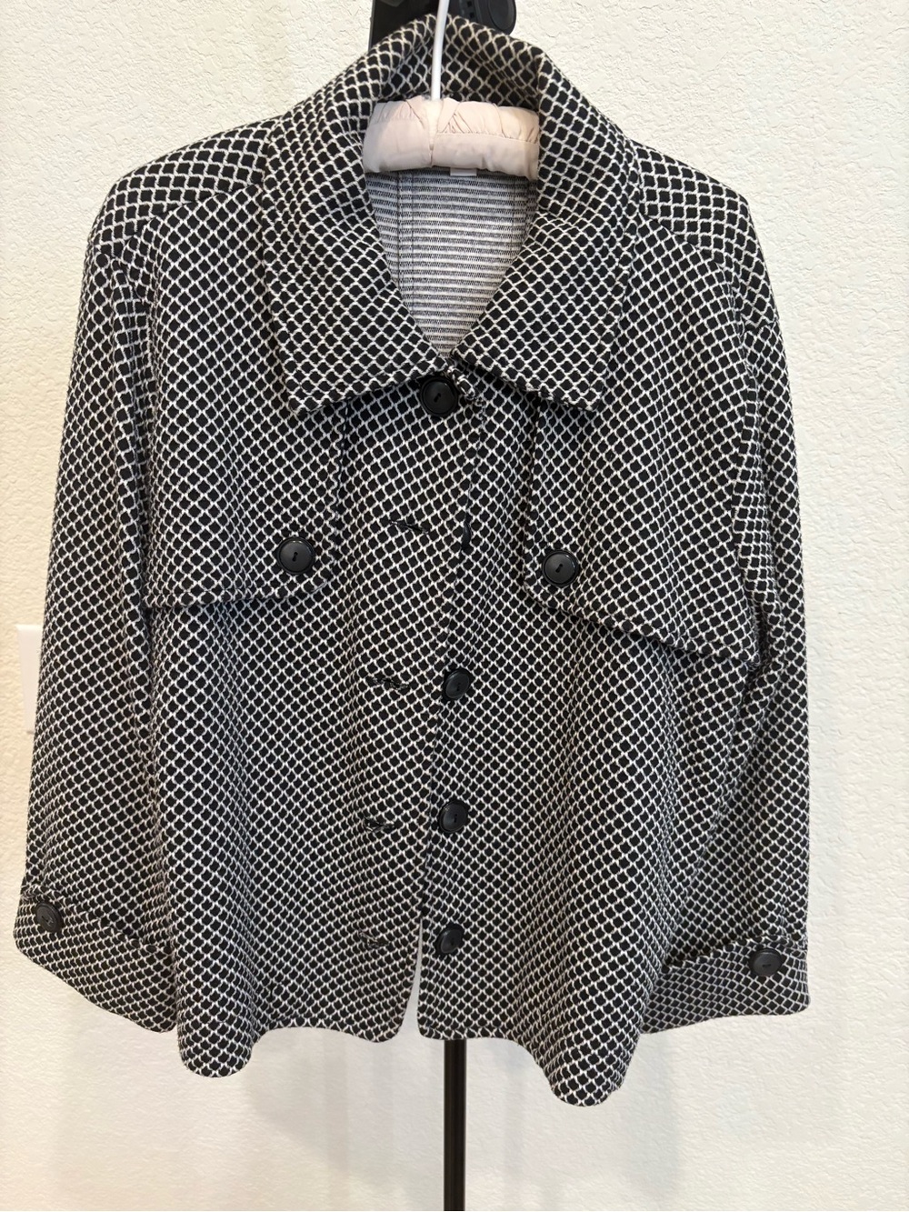 Charter Club Black and White Patterned Pea Coat